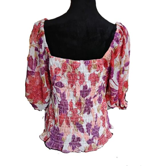 Old Navy Women's Size Large Floral Boho, CottageCore Smocked Top - Picture 1 of 9